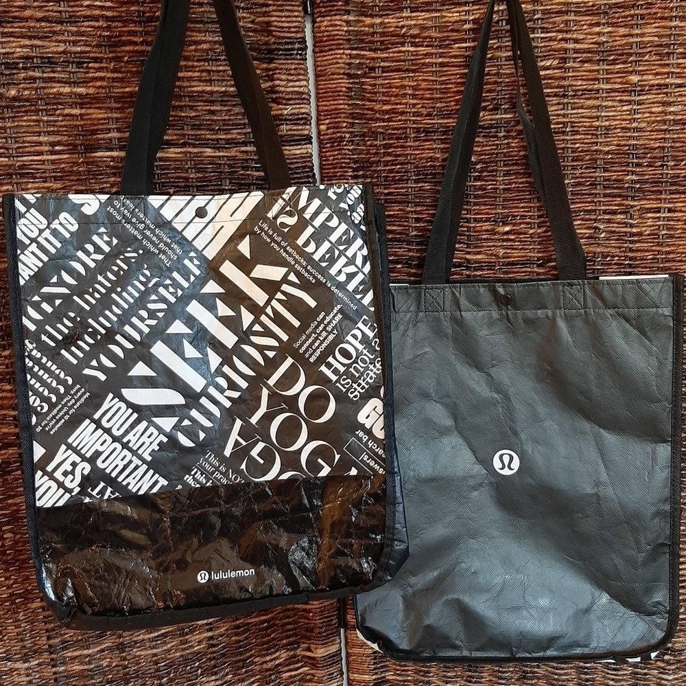 Lululemon Bundle Reusable Shopping Totes Gift Bags Black White Large Logo Gym